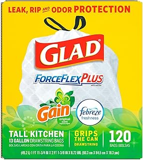 Glad Forceflexplus 13-Gallon Tall Kitchen Drawstring Trash Bags 120 Ct