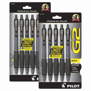 G2 Premium Rolling Ball Gel Pens by PILOT – 5 Count (Pack of 2), Rubber, Black, Pack of 2, Model 31303