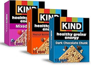 KIND Healthy Grains Energy Bars Variety Pack, Gluten Free, Healthy Snacks, Dark Chocolate Chunk, Peanut Butter Dark Chocolate, Mixed Berry, 18-21g Whole Grains, 30 Count
