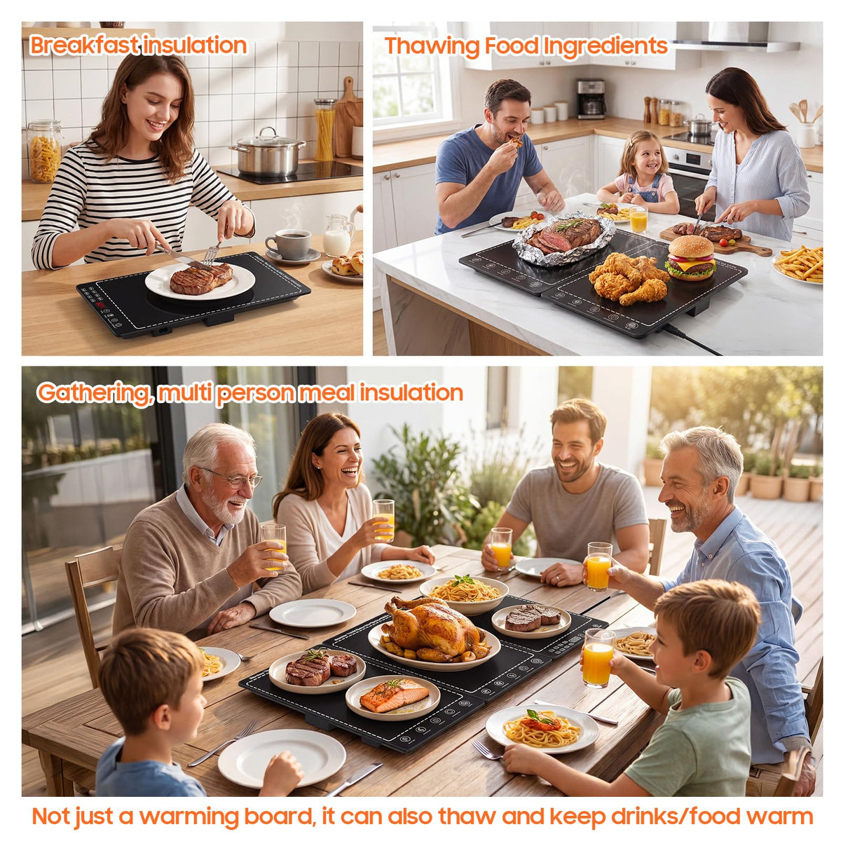 Huiongs Electric Warming Tray, 3 Modular Panels, Black
