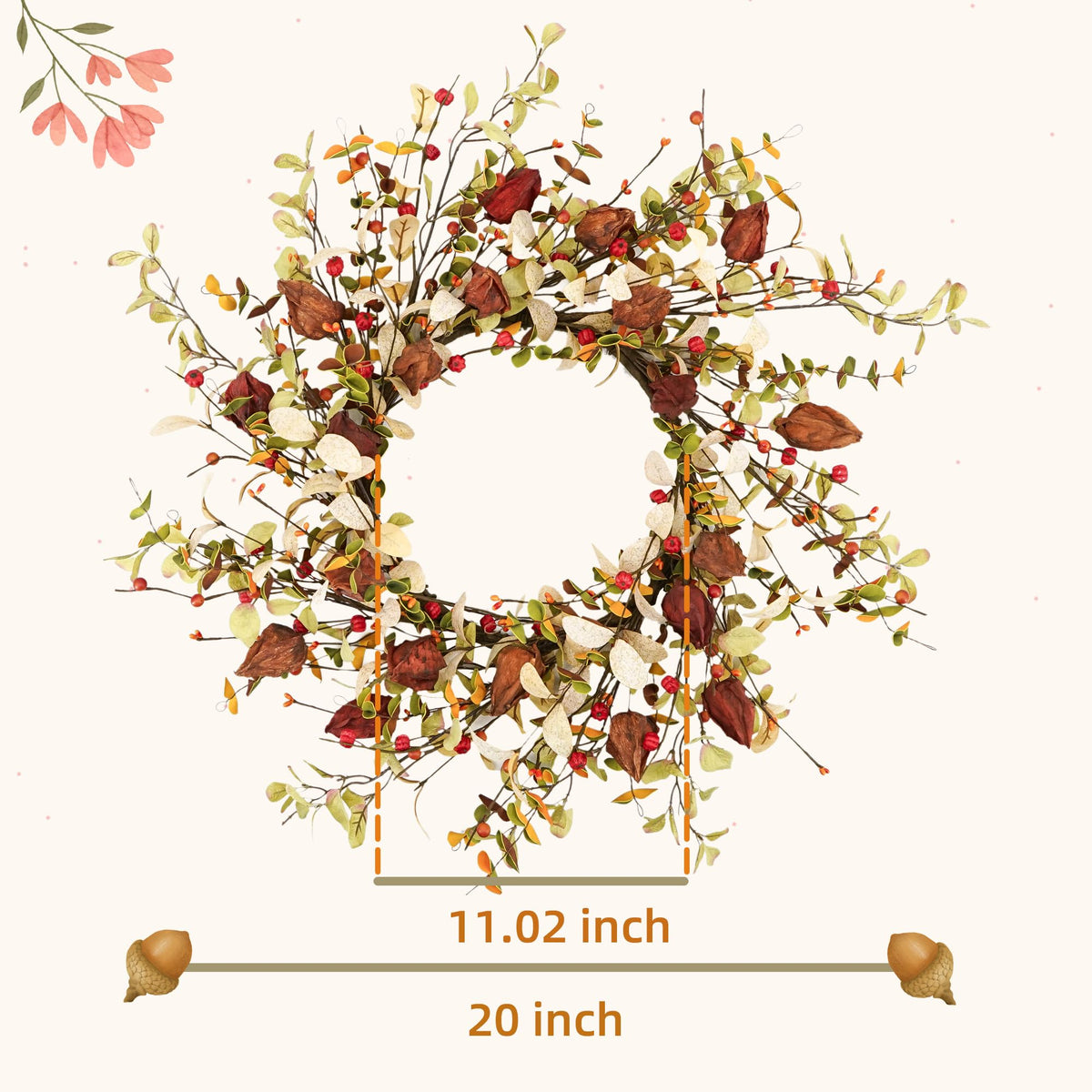 YNYLCHMX Fall Wreath, 20 Inch Diameter, Fall Berries