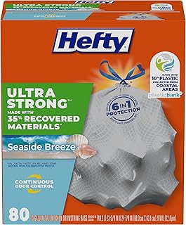 Hefty Ultra Strong Recovered Materials 13 Gallon Kitchen Trash Bags, 80ct