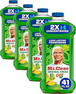 Mr. Clean All Purpose Cleaner, Floor Cleaner for Mopping Home, Bathroom, & Kitchen, Cleaning Liquid for Mop & Bucket, Cleaning Supplies, Multi-Surface Dilutable, Gain, 41oz (Pack of 4)