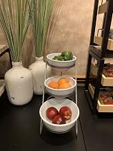HUBERT 3-Tier Metal Wire Bowl Display Stand with 3 White Melamine Bowls