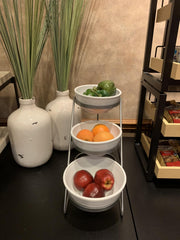 3-Tier Metal Wire Bowl Display Stand with 3 White Melamine Bowls by HUBERT – Metal, Silver, Model 211856