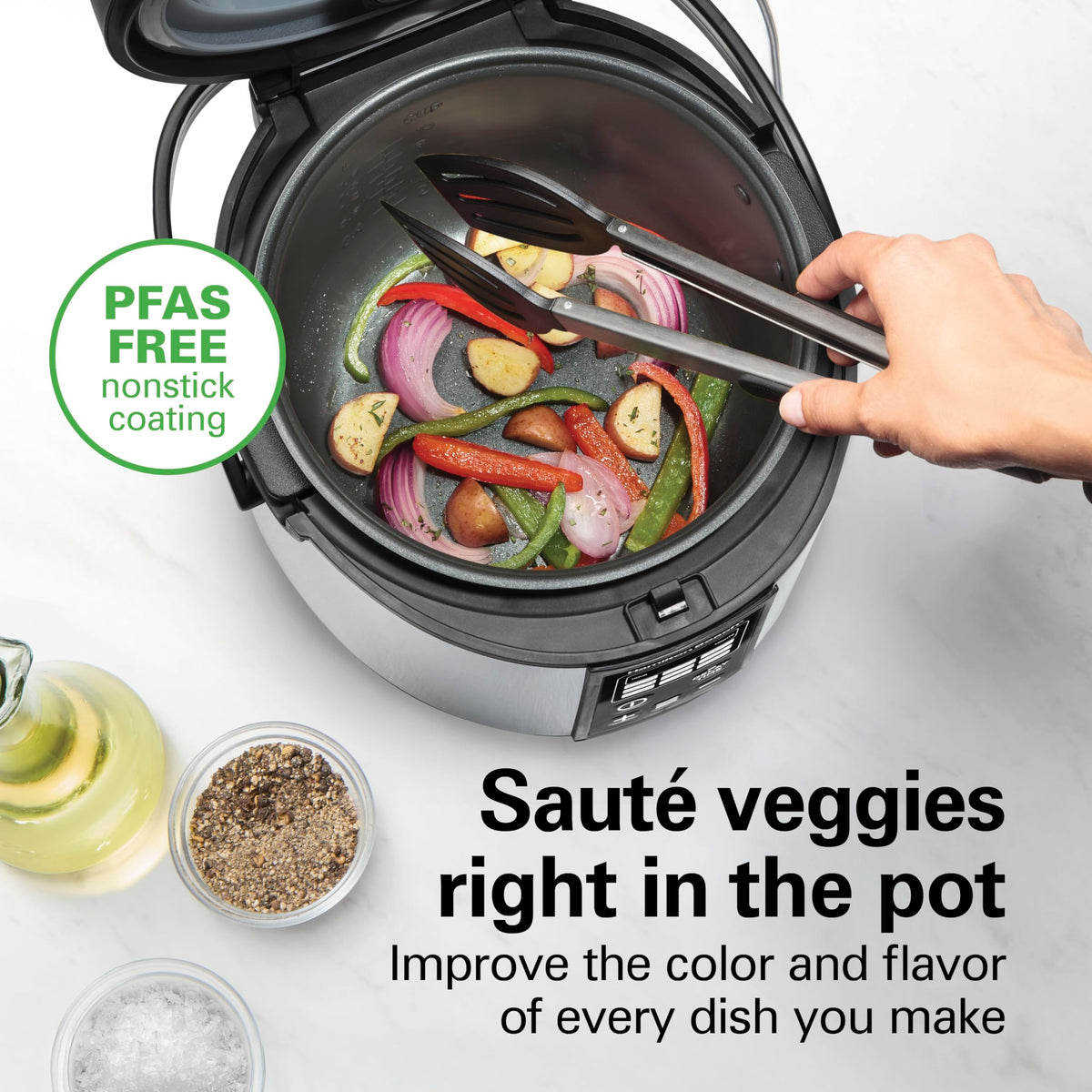 Hamilton Beach Black and Stainless Steel / 20 Cup Portable Multi Cooker / Modern Rice Cookers