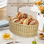 Willow Weave Woven Serving Basket with Warming Stone, Natural, 12 x 8.25 x 4.7 Inches