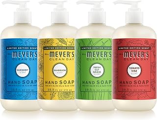 Mrs. MEYER'S CLEAN DAY Summer Hand Soap Set, 12.5 fl oz, 4 Pack | Moisturizing Liquid Hand Soap, Softens and Cleans Hands, Includes Blueberry, Tomato Vine, Dandelion and Fresh Cut Grass