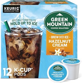 Green Mountain Coffee Roasters Brew Over Ice Hazelnut Cream, Single Serve Keurig K-Cup Pods, Flavored Iced Coffee, 12 Count