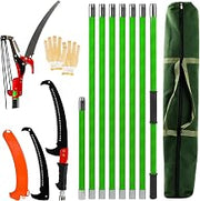 27ft Manual Pole Saw, Extendable Pole Tree Pruner with Sharp Blade and Scissors, Lightweight 8 Fiberglass Handle Pole, High Branch Trimming Tool for Garden Palm Shrub Fruit Tree Pruning