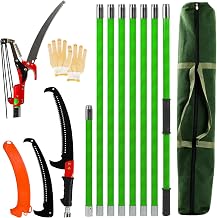 27ft Manual Pole Saw, Extendable Pole Tree Pruner with Sharp Blade and Scissors, Lightweight 8 Fiberglass Handle Pole, High Branch Trimming Tool for Garden Palm Shrub Fruit Tree Pruning