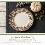 Spode Delamere Earthenware Salad Plates, 8 Inch Diameter, Set of 4, Brown and White