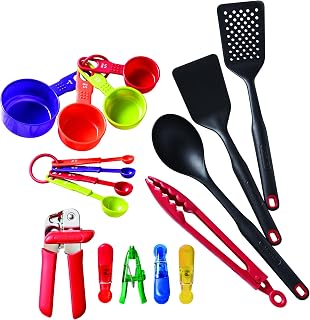 Farberware 17 Piece Kitchen Tool and Gadget Set - Essential Cooking Utensils Set with Turner, Slotted Spoon, Can Opener, Measuring Cups and Spoons - Dishwasher Safe, Non-Stick Safe - Black