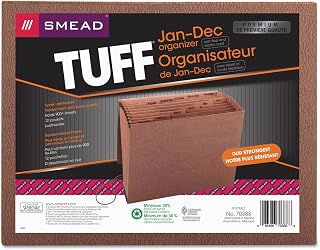 SMEAD TUFF Expanding File, 12 Pockets, Monthly (Jan.-Dec.), Flap and Cord Closure, Letter Size, Redrope (70388)