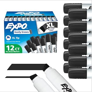 EXPO Dry Erase Markers, Low Odor Ink, Black, XL Tip, 12 Count