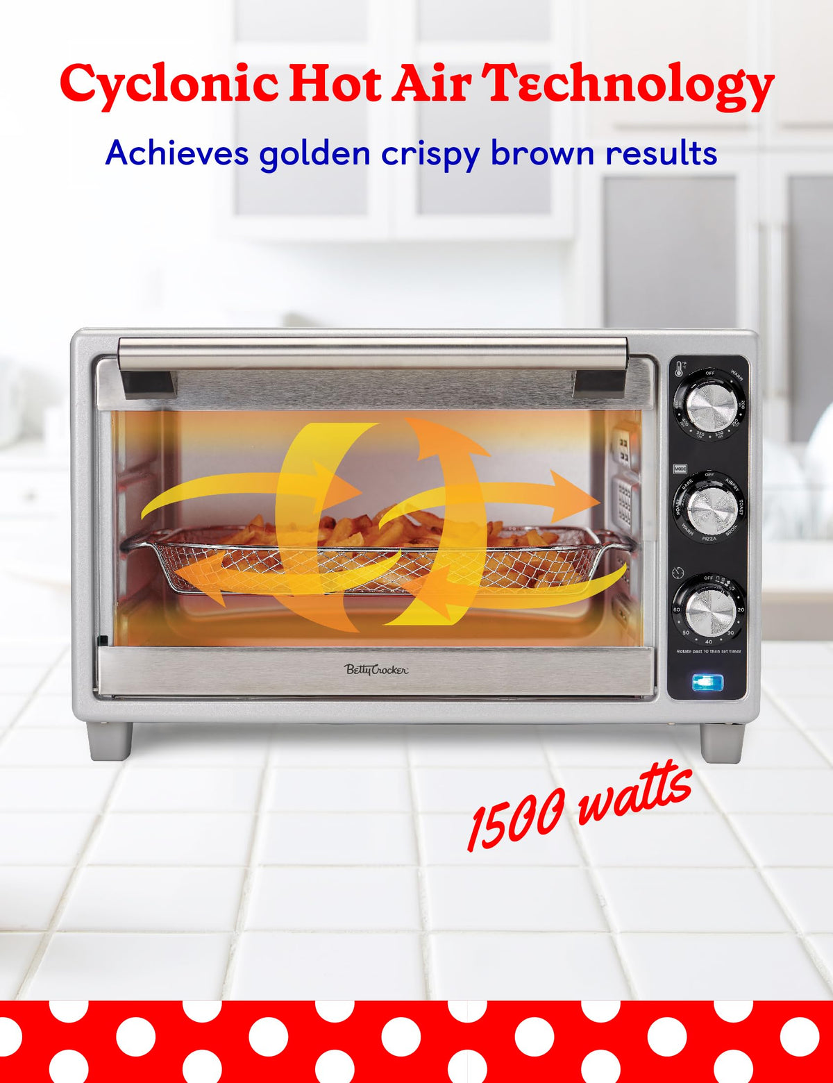 Air Fryer Convection Toaster by Betty Crocker – 6-Slice, 0.8 cubic_feet, Stainless Steel, Silver, Model BC-4637S