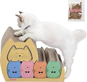 CSR1005A Kazoku 15.63" Modern Cardboard 5-in-1 Family Cat Cave Scratcher with Catnip and Pull-Out Design, Multi-Colored