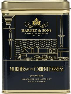 Harney & Sons Murder on the Orient Express Black Tea, 20 Sachets Tin | Black, oolong and jasmine teas with bergamot oil for a smoky citrus flavor. Contains caffeine.