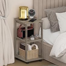 Furinno Romain Nightstand, 2-Tier Tall Night Stand with Shelf, Open Frame Bedside Table, End Table, Side Table, Easy Assembly, for Bedroom, Closet, Dorm, French Oak