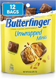 Butterfinger Unwrapped Minis, Bulk 12 Bags, Chocolatey, Peanut-Buttery, Resealable Bag, 8 oz Each