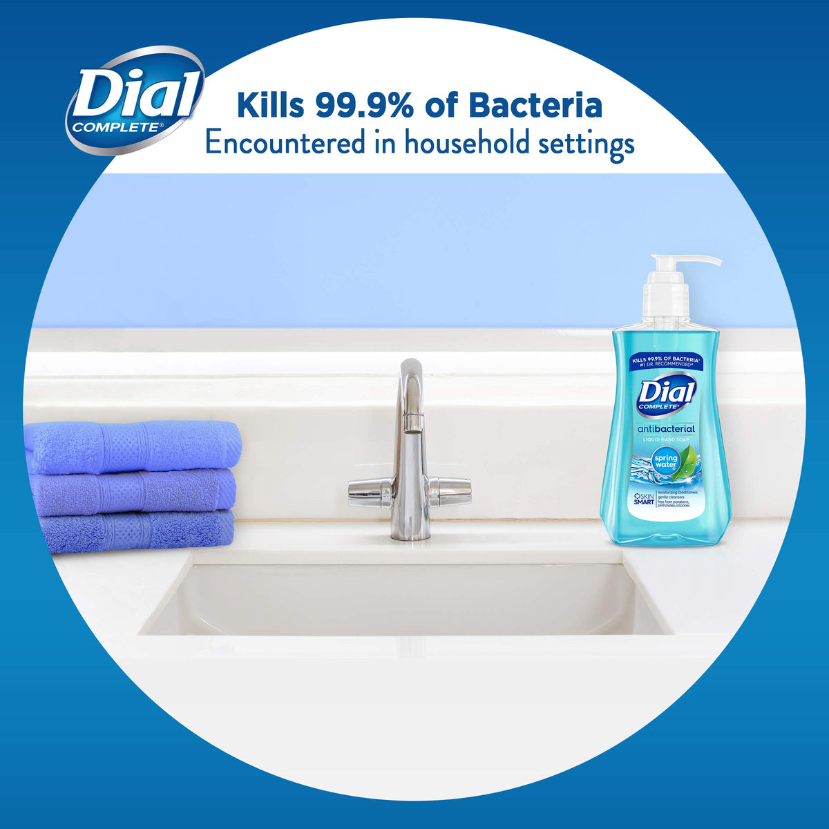 Antibacterial Liquid Hand Soap Spring Water 7.5oz by Dial – 7.5 Fl Oz (Pack of 12), Blue, Pack of 12, Model 02670CT