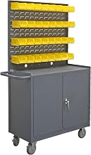 Durham 2210A-32B-LU-95 Mobile Workstation Lockable Storage Compartment, Louvered Panel and 32 Hook-On Bins, 36" Wide, 1200 lb Capacity