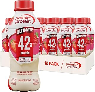 Premier Protein ULTIMATE 42g High Protein Shake, Strawberry, 12 Pack | 220 Calories, 2g Sugar, 24 Vitamins & Minerals, Supports Muscle Health, Gluten-Free, Protein Snack, 14 oz