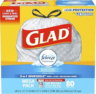 Glad OdorShield Trash Bag, White, 80 Count
