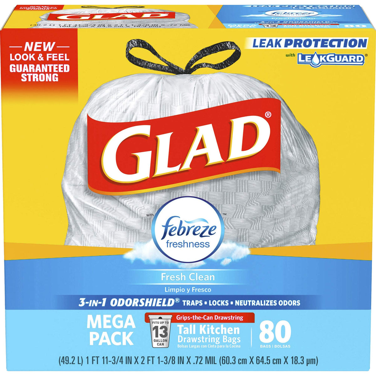 OdorShield Trash Bag by Glad – Medium, 13.0 gallons, Plastic, White, Model 78899CT