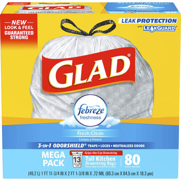 OdorShield Trash Bag by Glad – Medium, 13.0 gallons, Plastic, White, Model 78899CT