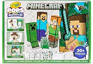 Crayola Minecraft POPs 3D Art Kit, Kids Screen Free Coloring Activity Craft | Minecraft Toys, Kids Coloring Activity Set with Markers & Stickers, Birthday or Holiday Gift for Boys & Girls, Ages 5+