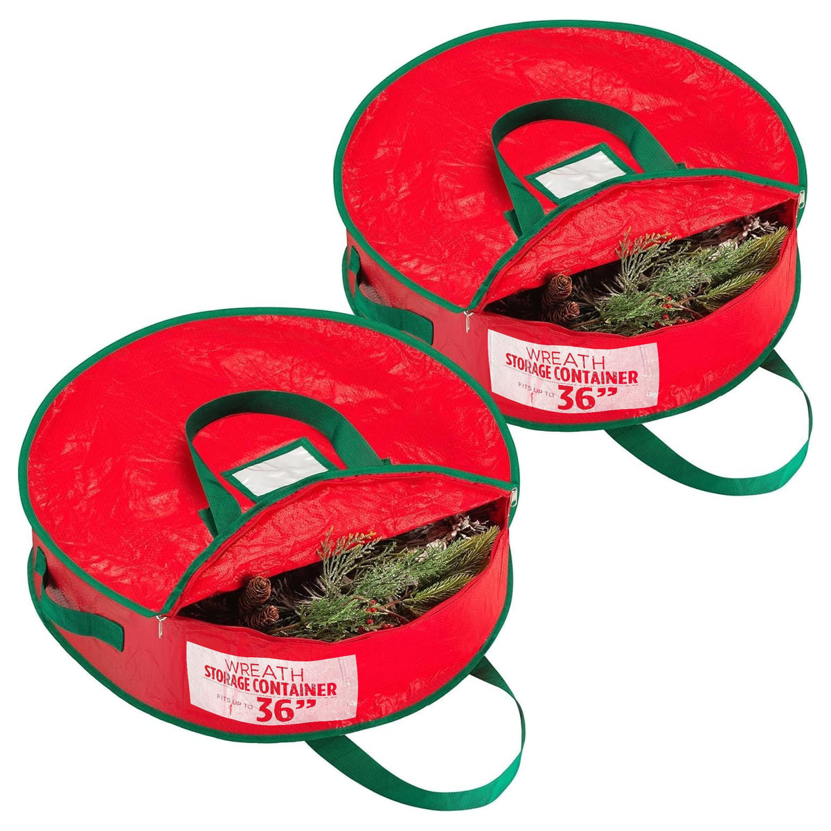 Handy Laundry Wreath Storage Bag, 36 Inch Tarp, Red, 2 Pack