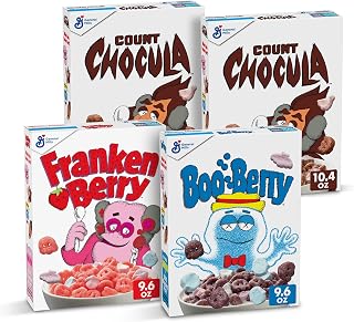 General Mills Cereal Monsters Cereal 4 Count (Franken Berry, Boo Berry, Count Chocula, Cereal) 40 Oz