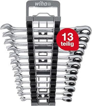 Wiha Ring Ratchet Open-End Spanner Set 12 Pieces Switchable Including Holder I Ring Ratchet Wrench Set 8-19 mm I Combination Spanner Set with Ring Ratchet 44661