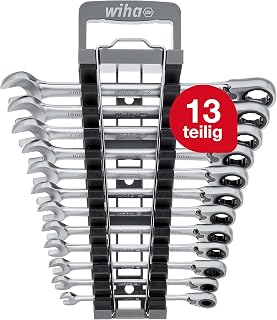 Wiha Ring Ratchet Open-End Spanner Set 12 Pieces Switchable Including Holder I Ring Ratchet Wrench Set 8-19 mm I Combination Spanner Set with Ring Ratchet 44661