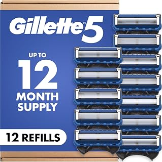 Gillette 5 Men's 5-Blade Razor Blade Refills, 12 Count