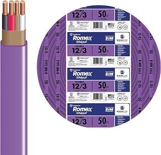 Southwire Romex SIMpull™ Residential Wire, 12 Gauge, 3 Conductor, 50 Ft, /G NM-B Cable, Purple, 63947822