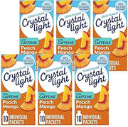 Crystal Light On The Go Peach Mango With Caffeine Drink Mix, 10-Packet Box, 0.7 OZ (Pack of 6)