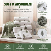 Peryiter Christmas Towel Set, Pine Tree Pattern, Green, 6 Pieces