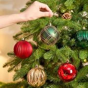 Jornoy Christmas Tree Baubles, 3.15 Inch Shatterproof Plastic, Set of 12 in Red Green Gold