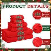 Lumina Garden Christmas Towel Set, Embroidered Cotton, 6 Piece Red