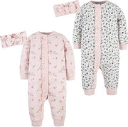 Gerber Baby Girls' 4-piece Coveralls & Headband Sets
