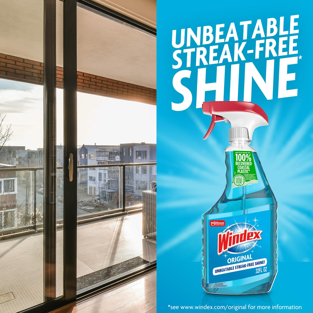 Refill Original Blue Glass and Window Cleaner Bottles + 1 Reusable Spray Trigger by Windex – 32 Fl Oz (Pack of 3), Original Glass Cleaner, Pack of 3, Model 343297