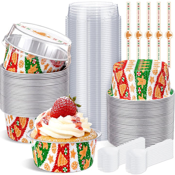 Willinglong Mini Cake Pans with Lids, 5 oz, 30 Count, Red and Green