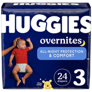Nighttime Baby Diapers Overnites by HUGGIES – Size 3, Rubber, White, Model 49536