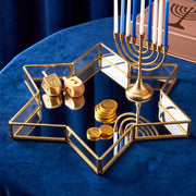 Patelai Star Mirror Tray, Gold Judaica Accent, 12 Inch