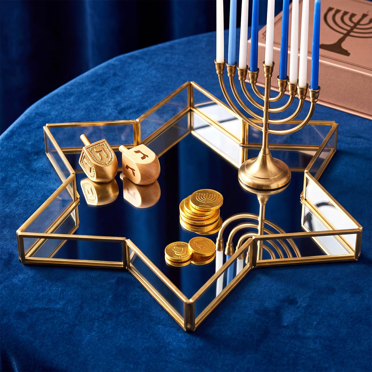 Patelai Star Mirror Tray, Gold Judaica Accent, 12 Inch