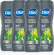 Dial Men 3 in 1 Body, Hair and Face Wash, Recharge, 16 fl oz, 4 count