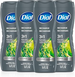 Dial Men 3 in 1 Body, Hair and Face Wash, Recharge, 16 fl oz, 4 count
