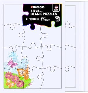 Hygloss 100 Blank Jigsaw Puzzles – 5.5 x 8 Inch, 12 Pieces Each – DYI Party invites, Perfect for Decorating, Kids' Activities, Arts & Crafts or Party Favors - Puzzle Pieces to Draw On for Crafts